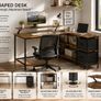 L-Shaped Corner Desk with Storage Drawers & Monitor Shelf  Vintage Brown Image 2