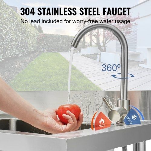 Stainless Steel Utility Sink, 1 Compartment Free Standing Small Sink w/Workbench Faucet & legs, 119.88 x 50.04 x 95 cm Commercial Single Bowl