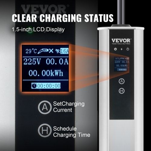 EV Charger Type 2 16A 3.68 kW 11 kW, Electric Vehicle Car Charger with 7 5 M Charging Cable CEE 16 Plug LCD, IEC 62196 Home EV Charging Station with Carry Bag Charging Cable Hook