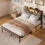 4ft6 Double Bed Frame with Storage Upholstered Headboard, LED Light & Charging Statio Image 3