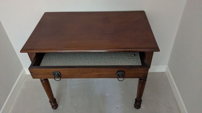 Solid wood side table with drawer - lion head handles