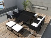 9 Piece Outdoor Dining Set with Cushions Poly Rattan Black