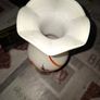 Beautiful Old white glass Dalian Snowflake Vase with a ruffled rim and orange and brown swirl design Postage Available Image 2