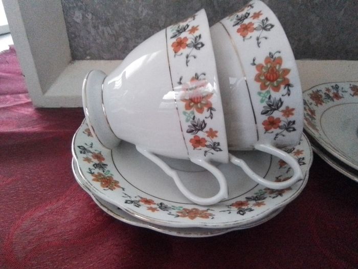 Three Large China Teacups & Saucers