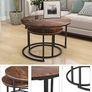 Black Round Coffee Table Set of 2 Side Table for Living Room,Industrial Stacking End Tables,Wood Look Accent Furniture with Metal Frame for Bedroom Decorations Image 4
