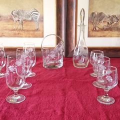 14 Piece Duiske Etched Wine Glasses, Ice Bucket And Decanter Set
