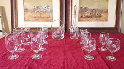 14 Piece Duiske Etched Wine Glasses, Ice Bucket And Decanter Set