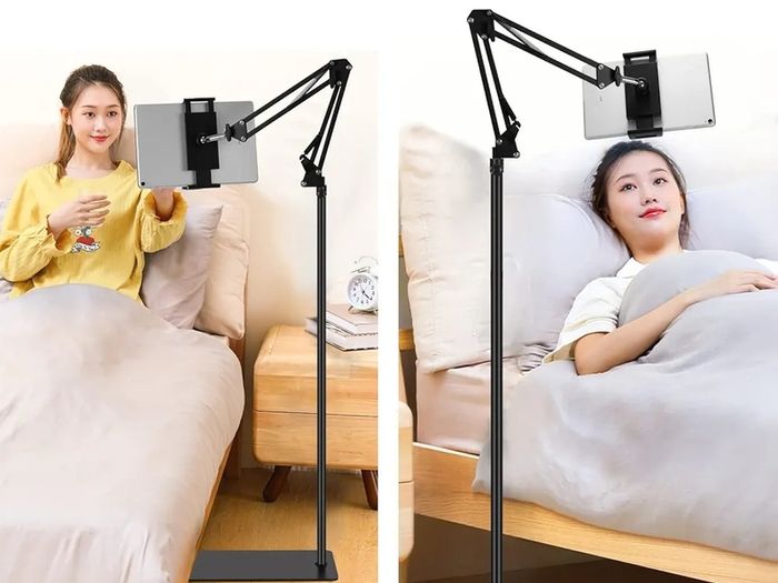 Tablet Floor Stand, Adjustable Universal 360 degree Rotatable Metal Tablet Holder, Phone Stand for iPad/iPhoneX/iPad Pro or Other 4.7 12.9 Inch Screen Devices (Black)