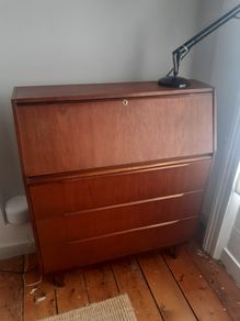Mid-Century Teak Bureau Writing Desk with Drawers 1960s