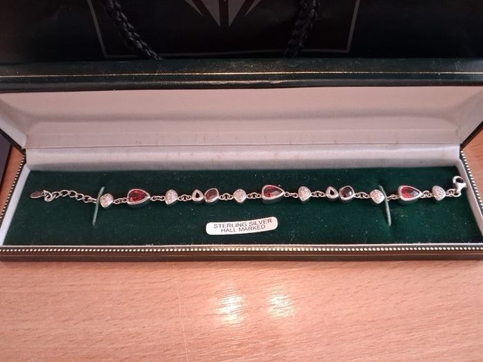 Sterling Silver and Garnet Bracelet