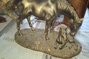 Beautiful Old Large Bronze Colour Horse and Foal Figurine Postage Available