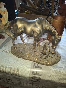 Beautiful Old Large Bronze Colour Horse and Foal Figurine Postage Available