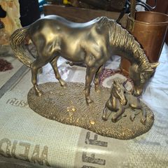 Beautiful Old Large Bronze Colour Horse and Foal Figurine Postage Available