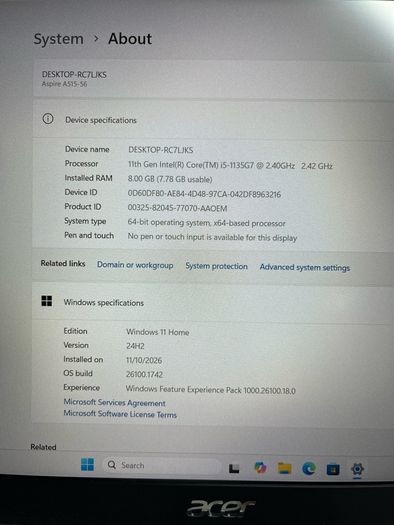 Acer aspire 5 i5 pro 8/256 Windows 11