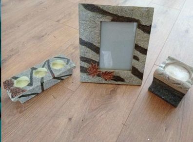 3 piece set. 2 candle holders &1 picture frame.  OPEN TO OFFERS
