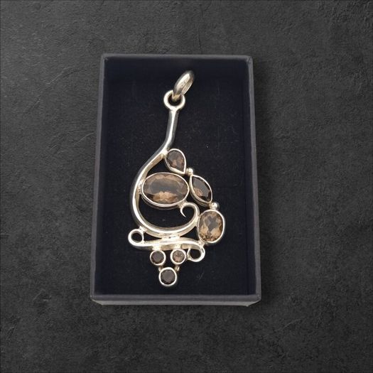 Vintage Large Chunky Smoky Quartz Silver Pendant