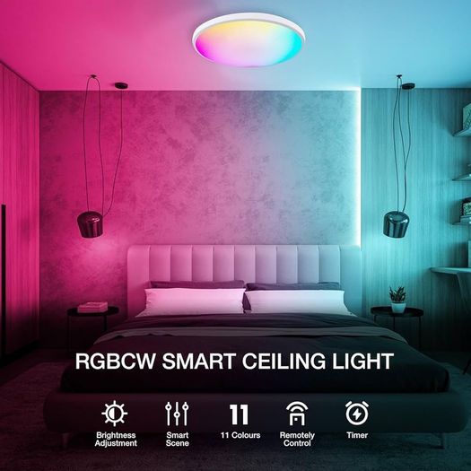 Bathroom Led Ceiling Light Smart - 24W RGBCW Color 3000-6500k Dimmable Bath Ceiling Lights Round with Remote Control Ceiling Lamp for Bedroom Hallway Kitchen