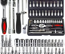 NEW SALE | 46Pcs Socket Wrench Kit, 34Pcs 1/4'' Drive Socket Wrench Bits & Driver - with Flexible Extension Rods, Quick Release Reversible Ratchet, Wrench Handle - for Home Car Repair