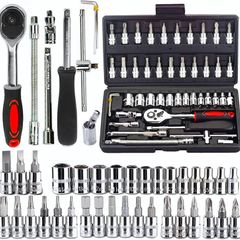 NEW SALE | 46Pcs Socket Wrench Kit, 34Pcs 1/4'' Drive Socket Wrench Bits & Driver - with Flexible Extension Rods, Quick Release Reversible Ratchet, Wrench Handle - for Home Car Repair