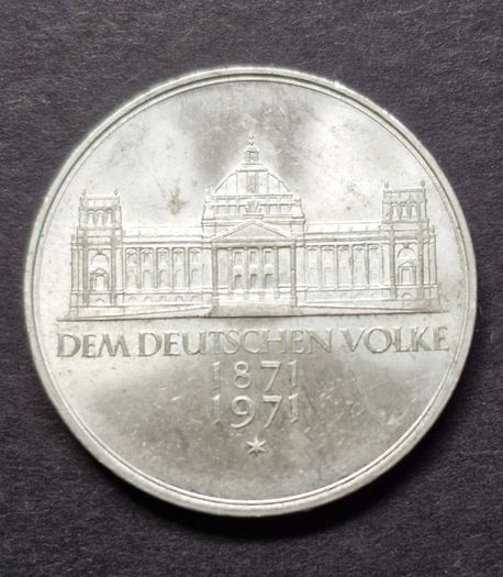 1971 Germany 5 Deutsche Mark 100 Jahre Deutsches Reich Silver coin