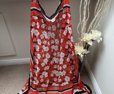 GARCIA Red Floral Lightweight Scarf | Vibrant Colorblock Trim Rectangle Shawl
