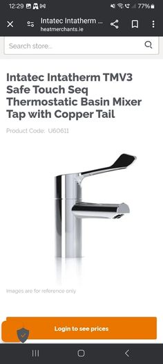 Intatec Intatherm TMV3 Safe Touch Seq Thermostatic Basin Mixer Tap with Copper Tail