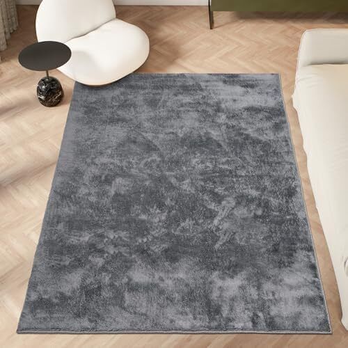 Area Rugs  Soft, Short Pile Monochrome Carpets - Anti-Slip Backing, Machine Washable, Modern Fluffy Rugs for Living Room, Bedroom, Kitchen, Enterance - Anthracite, 60x110 cm