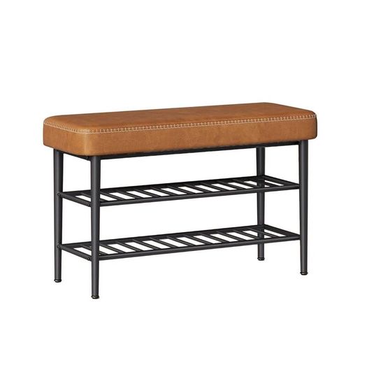 Shoe Storage Bench with Cushioned Seat  Faux Leather Entryway Bench