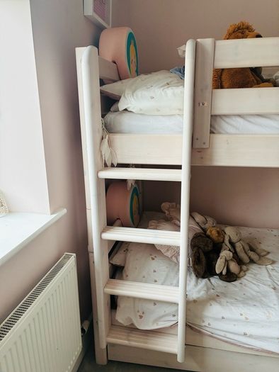 Flexa Bunk Bed - Bunk Bed 154 Cm With Pull-out Drawer, Ladder And Safety Rail, 90 X 200 Cm, White