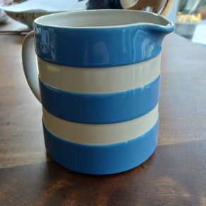 TG Green Cornishware Dreadnought Jug, featuring the iconic blue and white stripes.