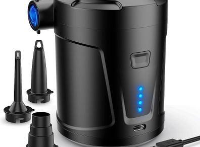 Electric Air Pump, 5200mAh Portable Air Pump with Fast Inflating/Deflating, Rechargeable Electric Pump with 3 Nozzles for Kids Paddling Pool, Swimming Pool, Airbed, Inflatable Boat (FREE SHIPPING)