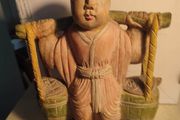 Chinese Polychrome Wood Carving of Boy Carrying Turtles