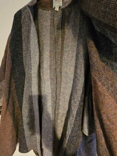Avoca Ireland Brown Tweed Vintage Poncho Stripe Cape Pure Wool Neck Tie