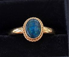 Vintage 9ct Gold Blue Cabochon Ring New Old Stock