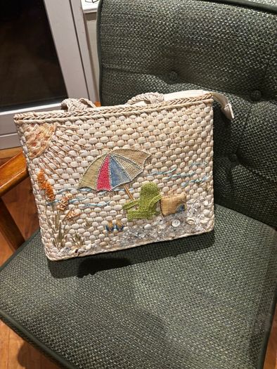 Capelli Straworld Straw Art Bag - Embellished with Shells, Beach Material, Flip Floos etc - see photos