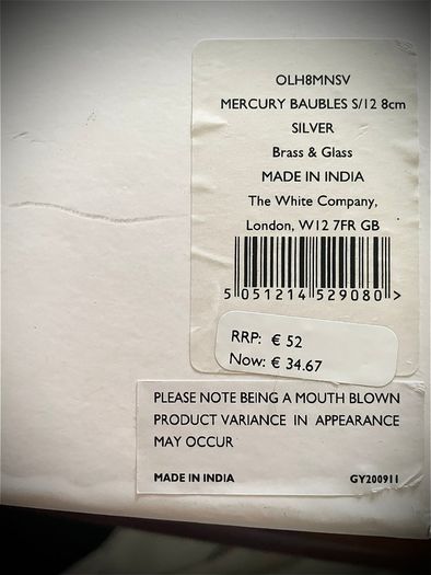 Bnib The White Company Set Of 12 Mercy Baubles