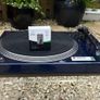Legendary Technics SL-150 direct-drive turntable professionally repainted in stunning metallic blue and carrying a heralded Rega RB330 tonearm with a Mitchell TechnoWeight upgrade. Absolutely premium top drawer turntable performance. Image 5