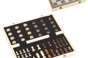 Foldable Games Set, Chess and Checkers, Compact Case, Walnut, Accessories