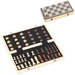 Foldable Games Set, Chess and Checkers, Compact Case, Walnut, Accessories