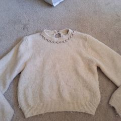 Zara Rhinestone Flower Jumper cream 10-11