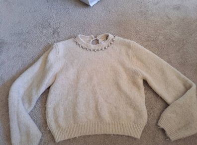 Zara Rhinestone Flower Jumper cream 10-11