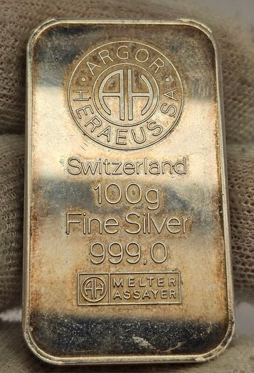Argor Heraeus SA Switzerland 100 Grams Fine Silver 999.0 Melter Asseyer