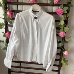 shirt Zara size large white blouse with grandfather frilled collar