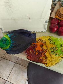 Hand painted fish plate | painted glass fish plate