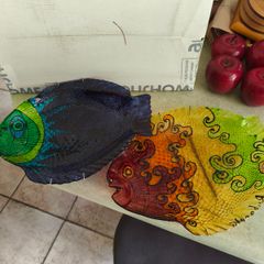 Hand painted fish plate | painted glass fish plate
