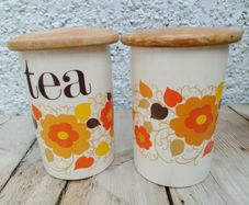 Crown Devon storage jars, vintage pottery, Mary Quant