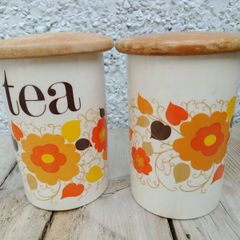 Crown Devon storage jars, vintage pottery, Mary Quant