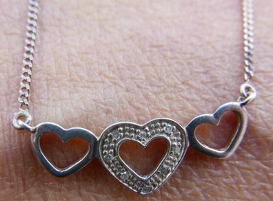 Vintage Sterling Silver 925 Triple Heart Necklace 2,5g L-9"