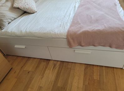 King size extra length bed frame with full drawers