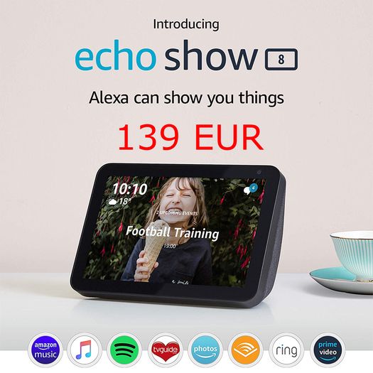 Echo Show 8 | 8" HD smart display with Alexa, Charcoal fabric